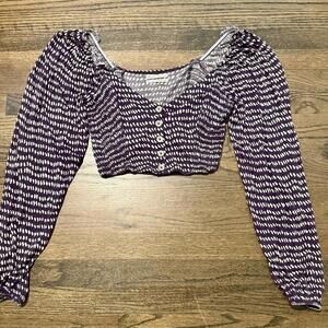 URBAN OUTFITTERS Purple & White Puff Sleeve Cropped Top Medium